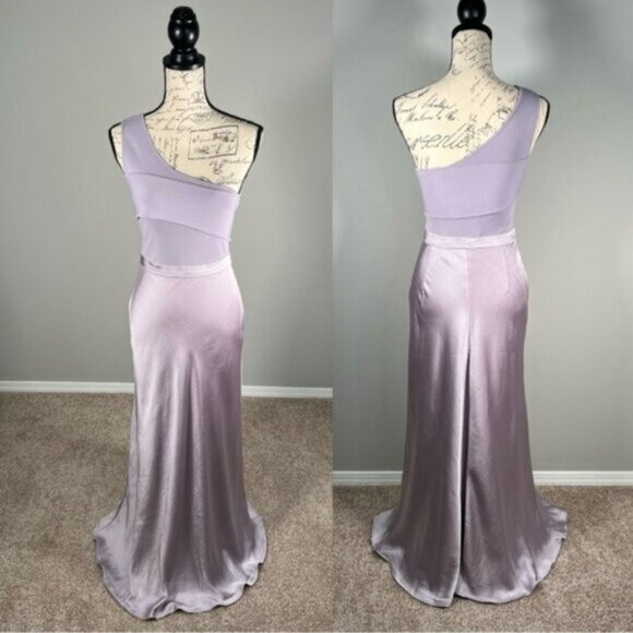 NWT Ted Baker Ivena Lilac Asymmetric knit bodice Dress With Satin Silk - Picture 5 of 7